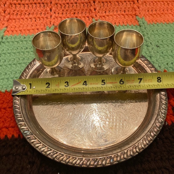 Vintage Silverplated Cordial Set - 1 Tray, Four Mini Goblets - Picture 14 of 16